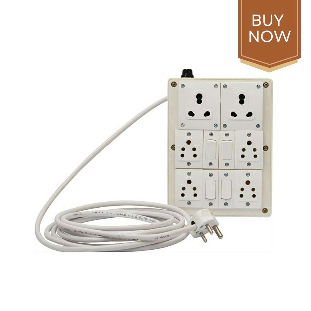 INDRICO® Heavy Duty 2 Socket 15/16 Ampere, 4 Socket 6 Ampere, 4 Switch 6 Ampere 1.5mm 3 Core Wire Extension Board (White)