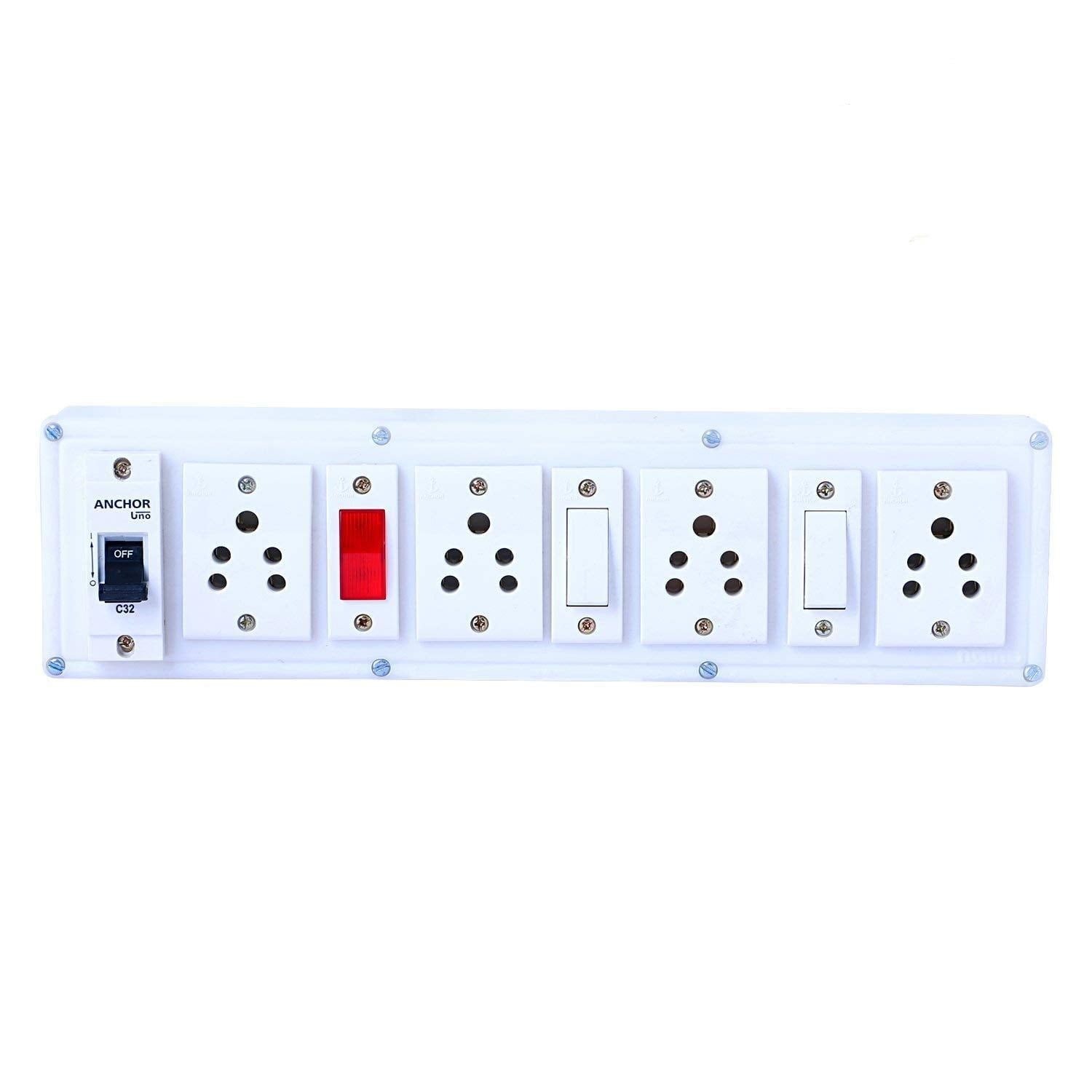 INDRICO Extension Multi Outlet Board 2 Anchor Switches and 4 Anchor Socket,1 Indicator and 1 MCB