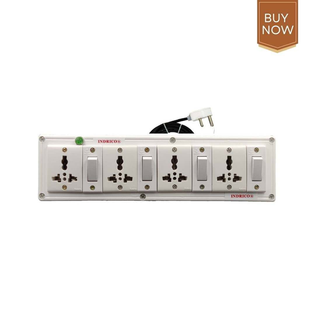 INDRICO® 3060 E-Book 4 + 4 Power Strip Extension Boards with Individual Switch, Indicator, 4 International sockets [HSN CODE 8537]