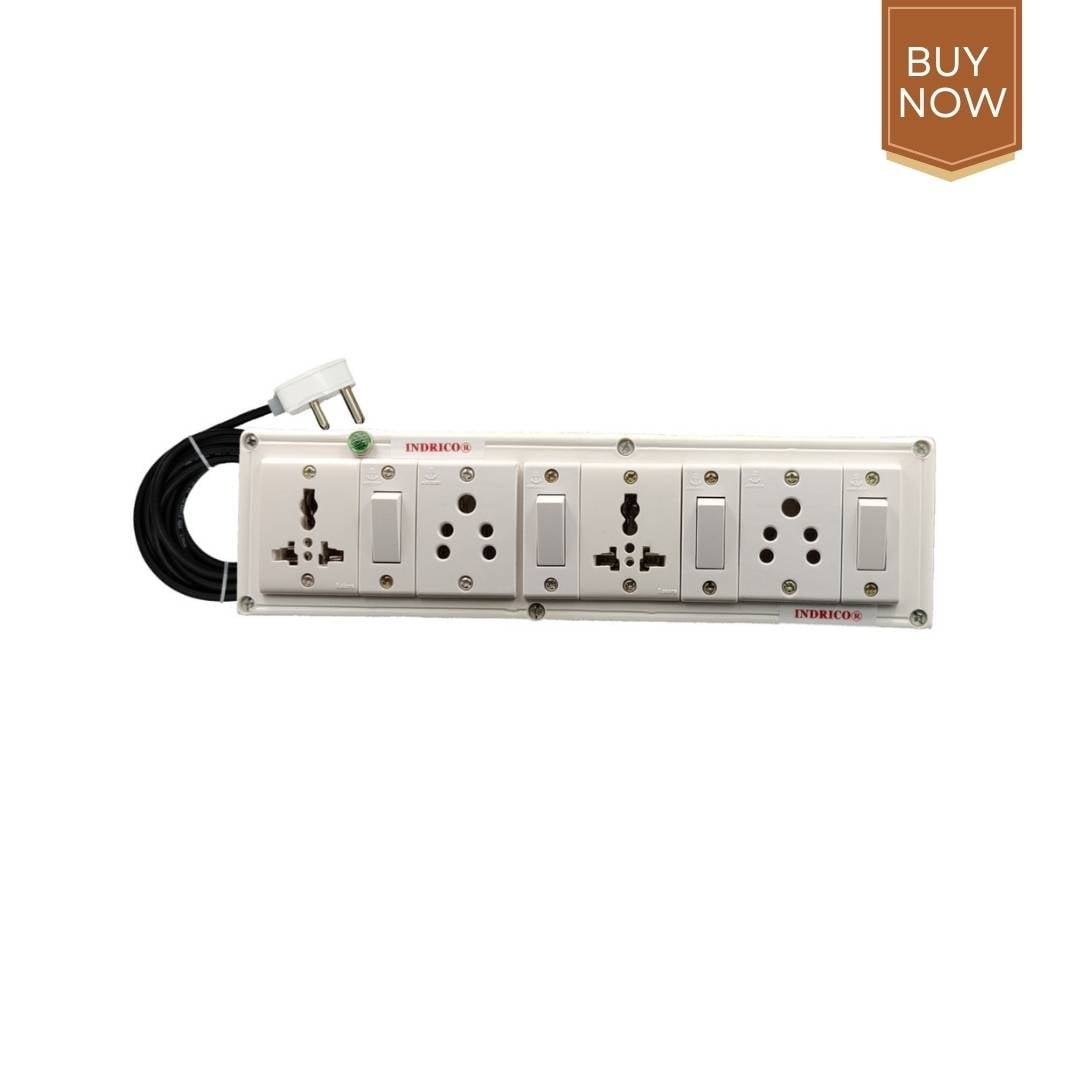 INDRICO® 4080 E-Book 4 + 4 Power Strip Extension Boards with Individual Switch, Indicator, 2 International sockets
