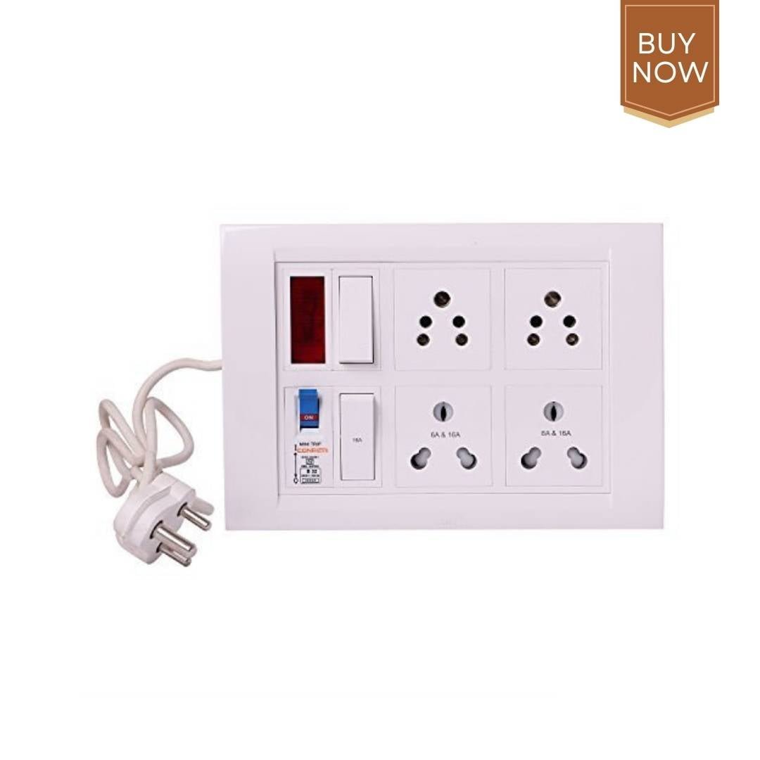 INDRICO® Power Strip Extension Multi Outlet Board Contains One Switch 15 A Fitted with 2 Sockets 5 A and 2 Sockets15 A Fitted with One Switch 15 A and One Cona MCB 32 A with 4 m Chord