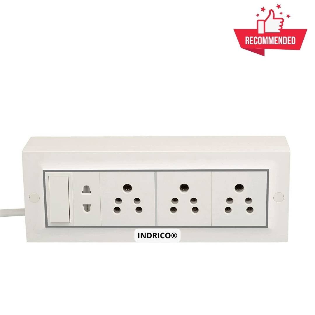 INDRICO® Electric Extension Board – 5A + 5A + 5A + 1 Universal Two Pin Socket (White)