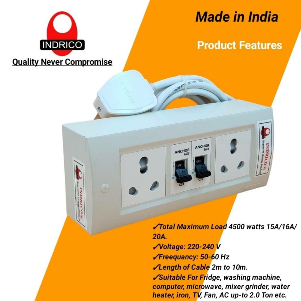 INDRICO Electric Extension Board with 15A/16A/20A Sockets and 25A MCB