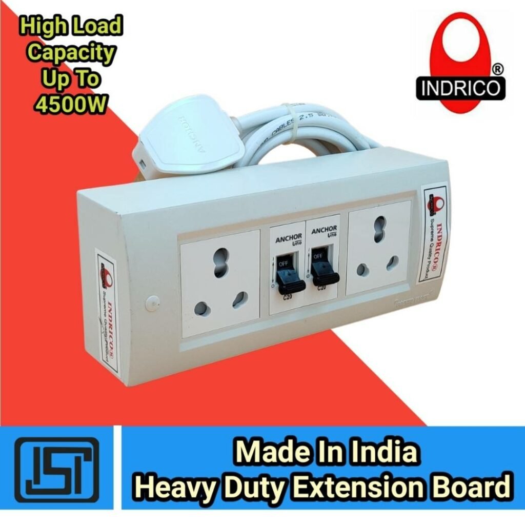 INDRICO Electric Extension Board with 15A/16A/20A Sockets and 25A MCB Heavy Duty 4mm Long Wire